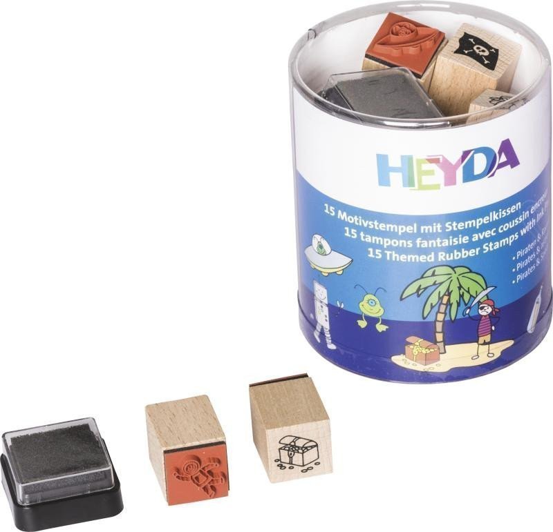 HEYDA Sada dřevěných razítek - piráti  astronauti