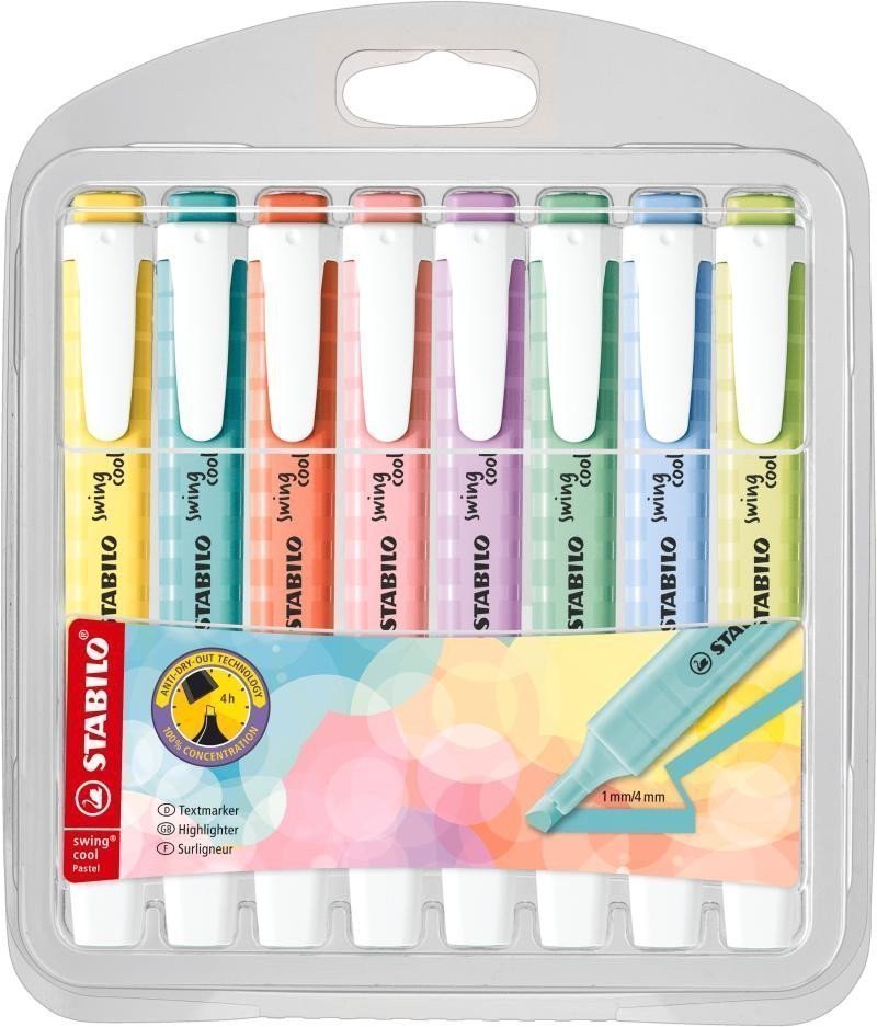 Zvýrazňovač STABILO swing cool Pastel sada 8 ks v pouzdru