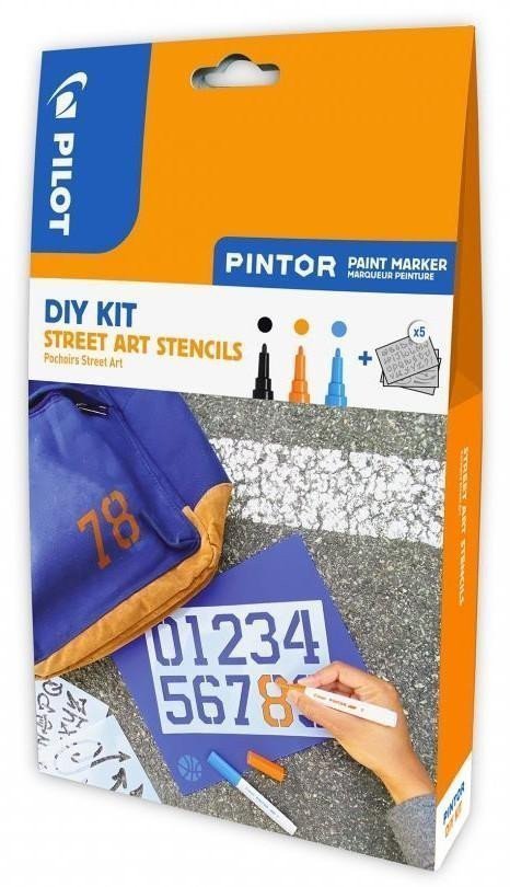 PILOT Pintor Fine Kreativní sada akrylových popisovačů 09-15mm - Street art 3 ks  šablony