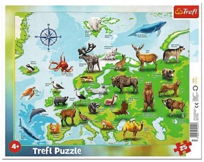 Trefl Puzzle Mapa Evropy se zvířátky  25 dílků