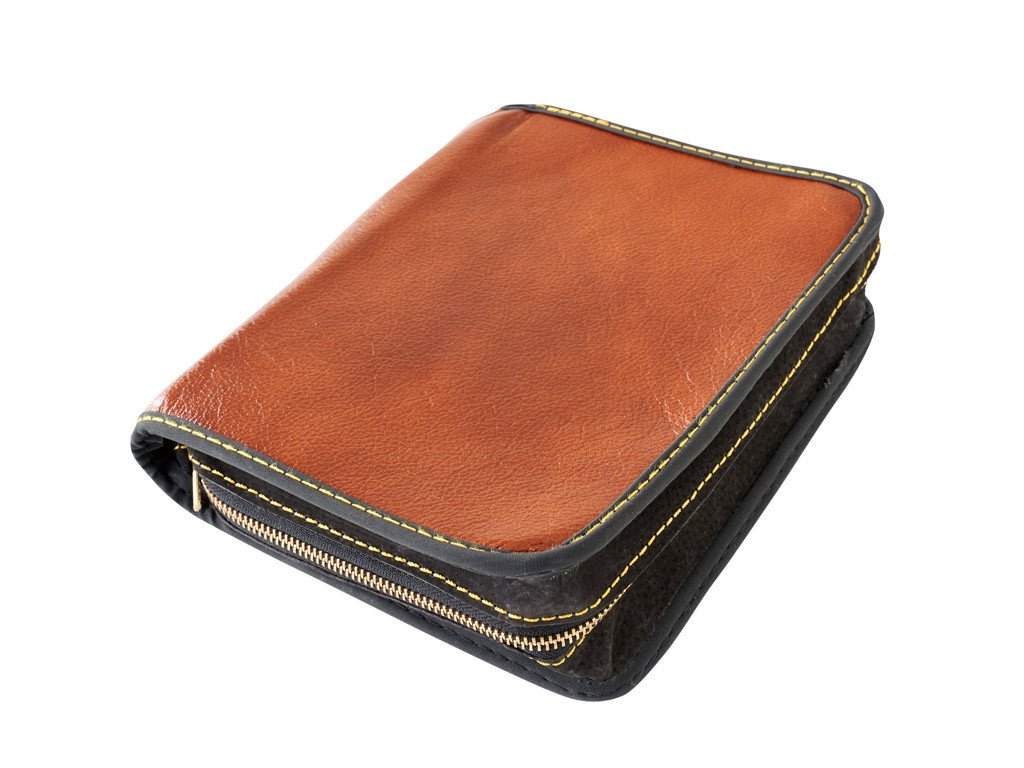 Kožený obal na knihu se zipem - kůže měděná
