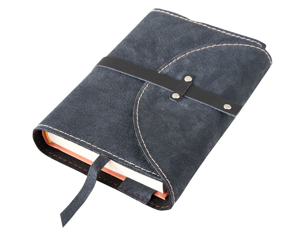 Variabilní kožený obal s nýty XL - kůže černá semiš