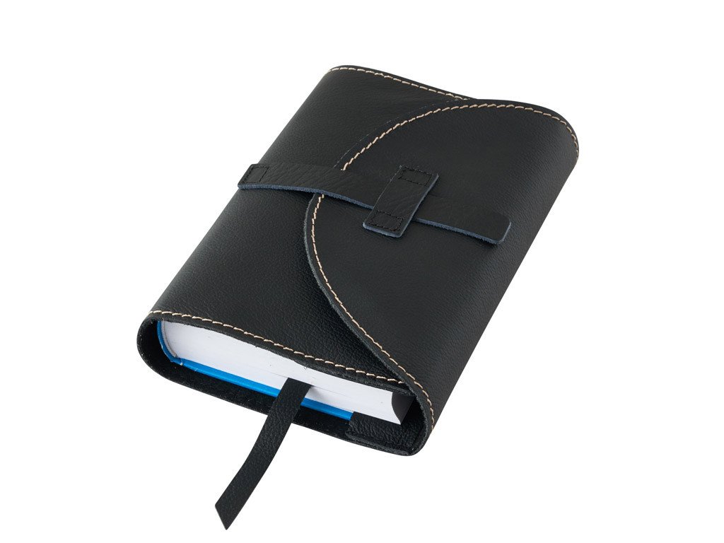 Variabilní kožený obal se sponou - kůže černá vzorovaná