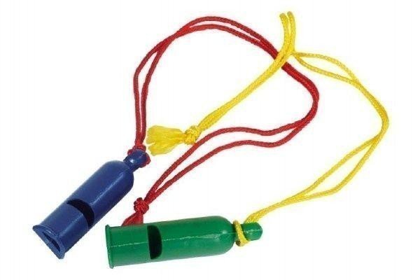Píšťalka signální plastová 7cm se šňůrkou na krk 2 barvy