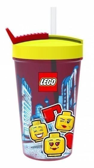 Kelímek s brčkem LEGO ICONIC Girl - žlutáčervená
