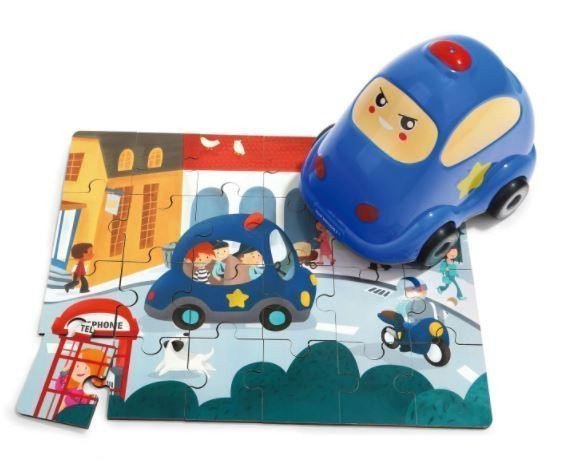 Puzzle Policejní auto dřevěné s hračkou