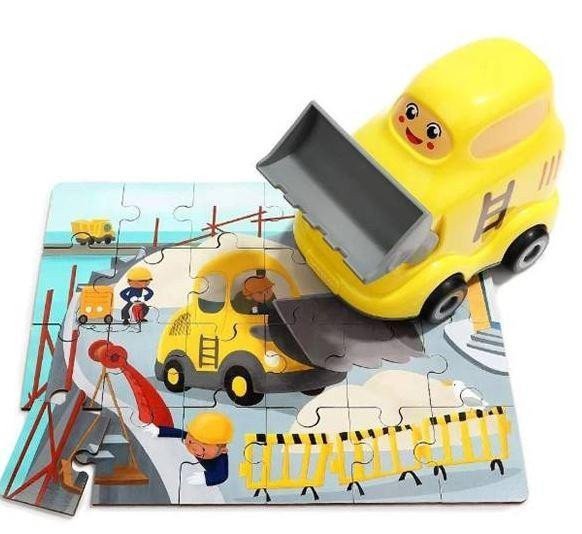 Puzzle Buldozer dřevěné s hračkou