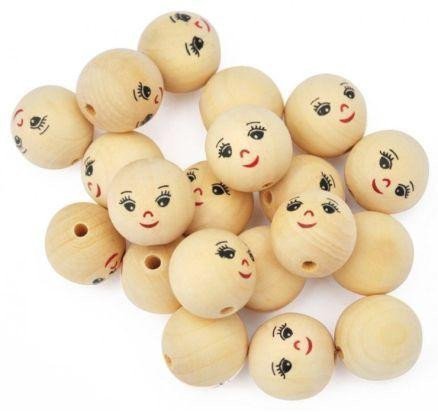 Playbox Korálky dřevěné hlavičky průměr 22 cm - obličej 20 ks