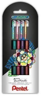 Pero gelové Pentel Hybrid Dual Metallic K110 - oranžové zlaté stříbrné zelené 1mm  sada 4 ks