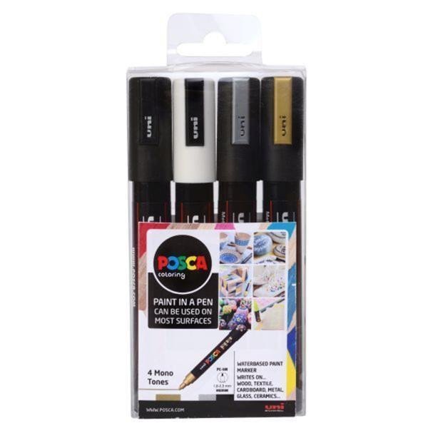 Posca Sada akrylových popisovačů 18-25 mm - černá zlatá stříbrná bílá 4 ks