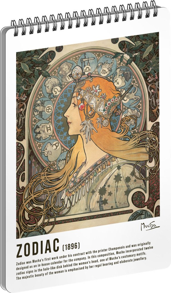 Spirálový blok Alfons Mucha - Zodiac linkovaný