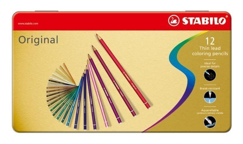 Prémiové pastelky STABILO Original ARTY - 12 ks sada v plechu 12 různých barev
