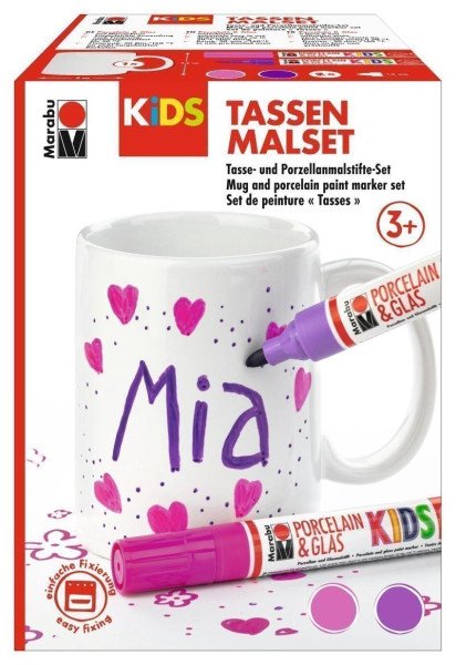 Marabu KiDS Porcelain & Glas Painter - 2x popisovač + hrnek pro holky