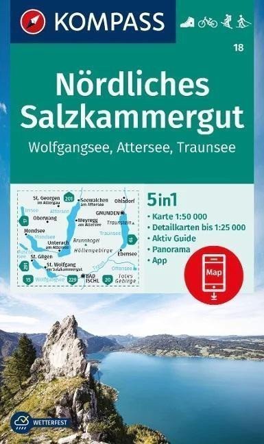 Severní Solná komora Wolfgangsee Attersee Traunsee 150 000  turistická mapa KOMPASS 18