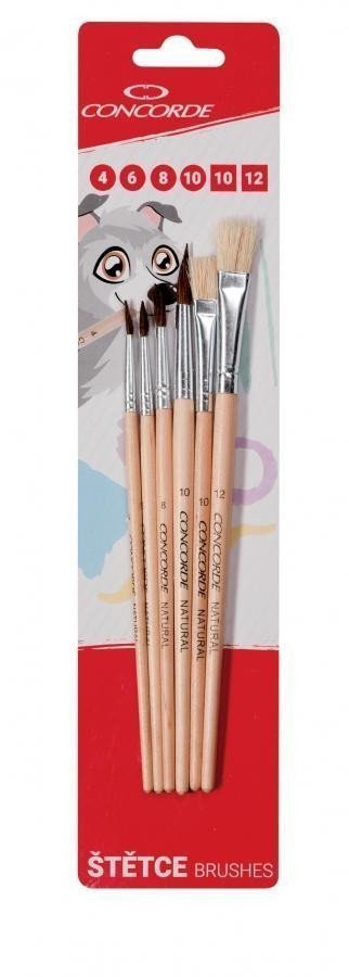 Concorde Sada štětců Natural kulaté ploché 6 ks