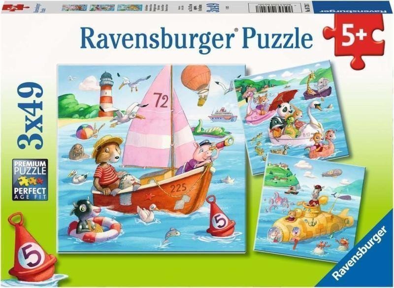 Puzzle Zvířátka a vodní plavidla 3x49 dílků