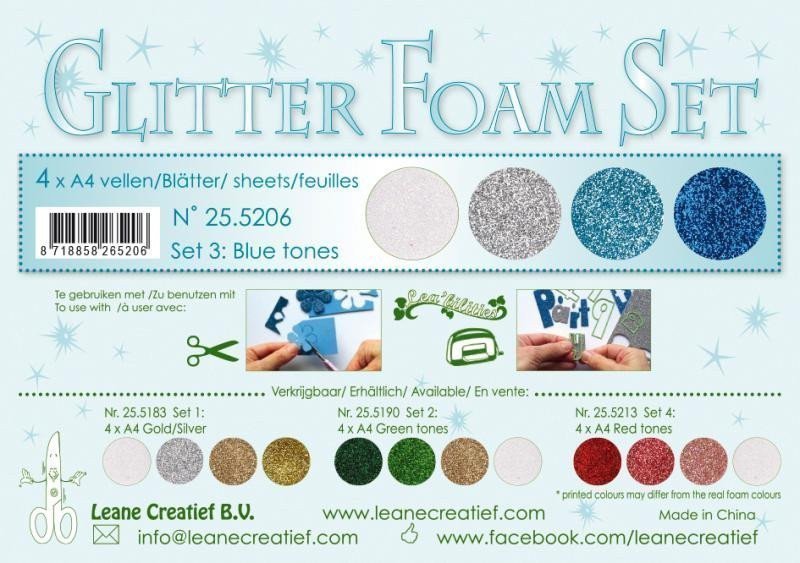 LEANE Speciální pěnová guma na výrobu květin A4 - Glitter modrá bílástříbrná 4 ks