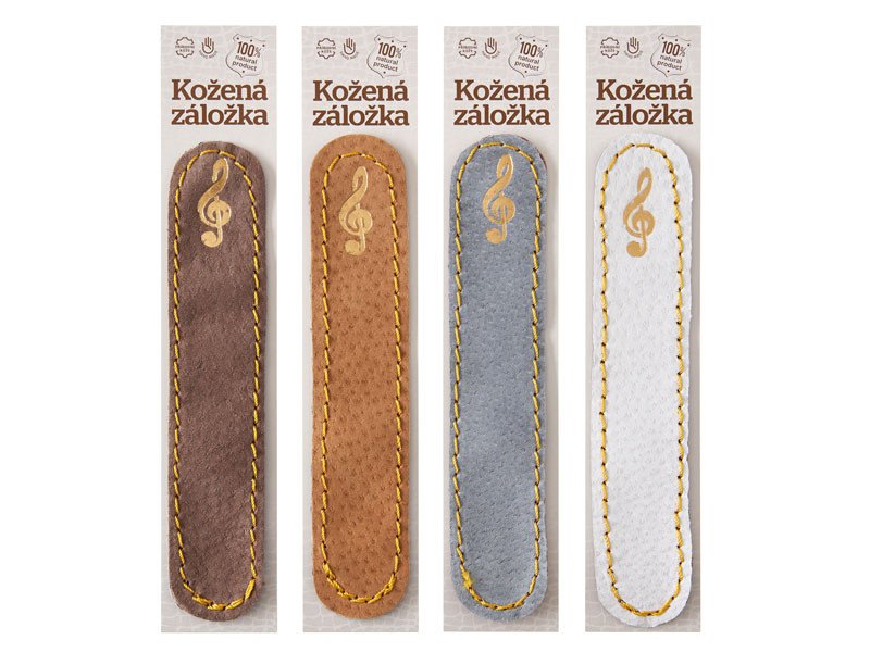 Kožená záložka do knihy Houslový klíč - hnědá semiš