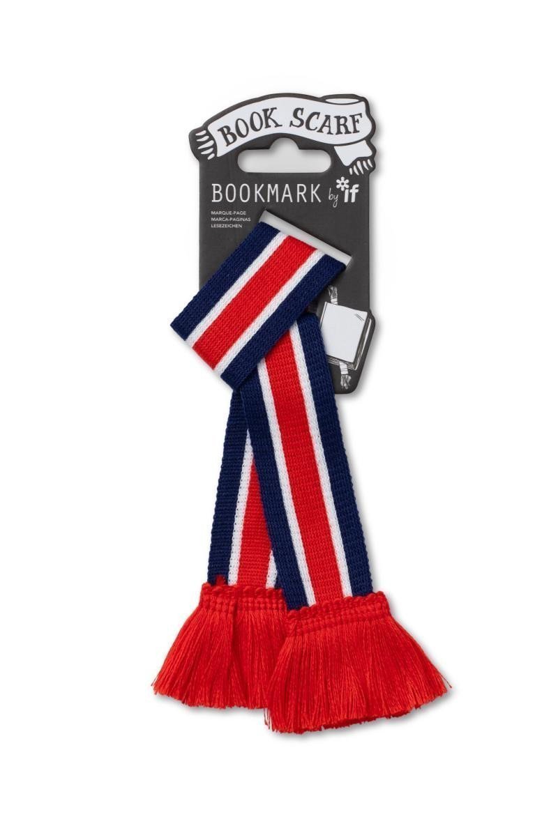 Záložka do knihy - šála červená modrá bílá