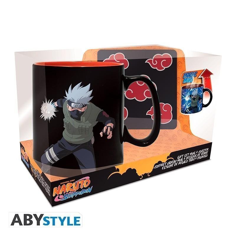 Naruto set 3D Hrnek měnící 460 ml  podtácek - Akatsuki