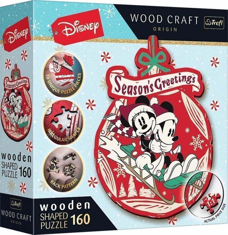 Puzzle Wood Craft Origin Vánoční dobrodružství Mickeyho a Minnie 160 dílků