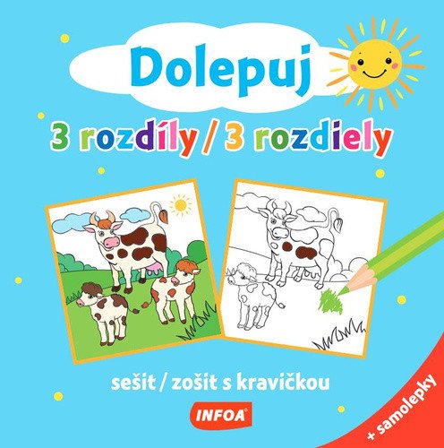 Dolepuj 3 rozdíly  3 rozdiely - sešit zošit s kravičkou  samolepky