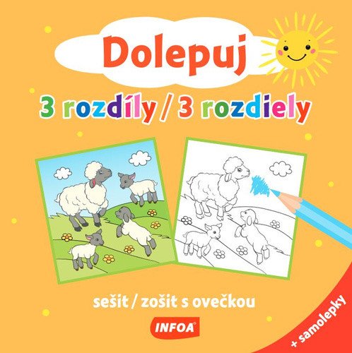 Dolepuj 3 rozdíly  3 rozdiely - sešit zošit s ovečkou  samolepky