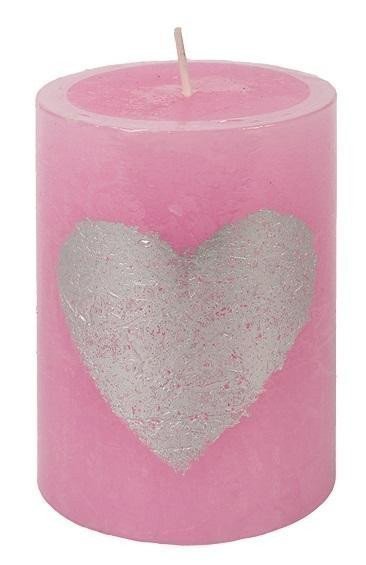 Svíčka růžová se srdcem válec 7 x 10 cm 35 hodin