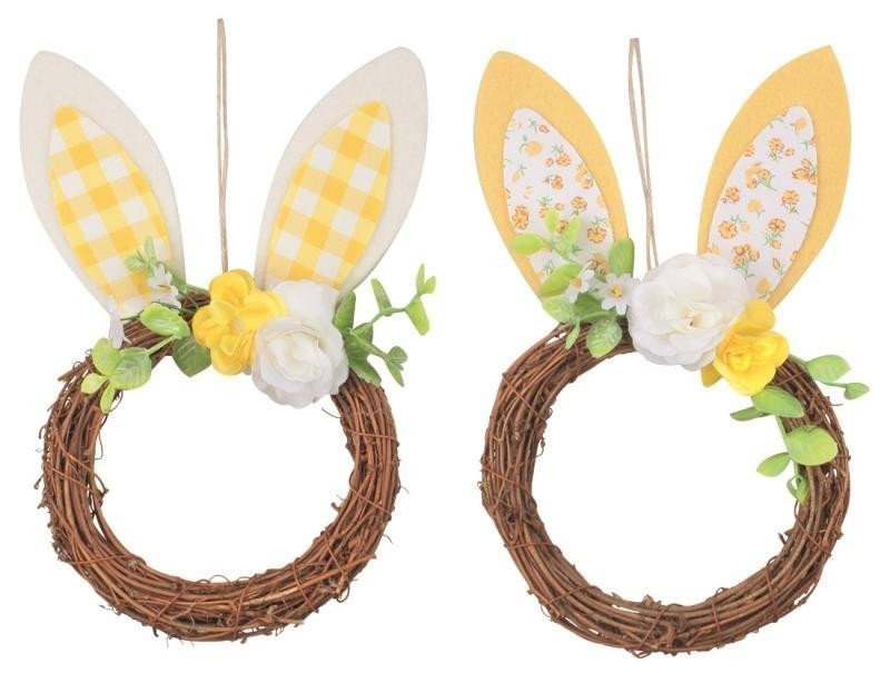 Věnec s filcovýma ušima 16 x 25 cm žlutý