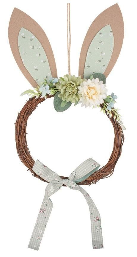 Věnec s filcovýma ušima a mašlí 23 x 42 cm zelený