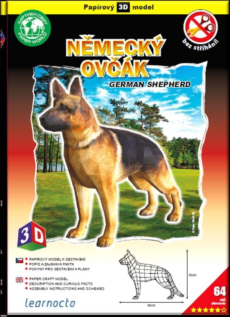 Německý ovčák – Papírový 3D model64 dílků