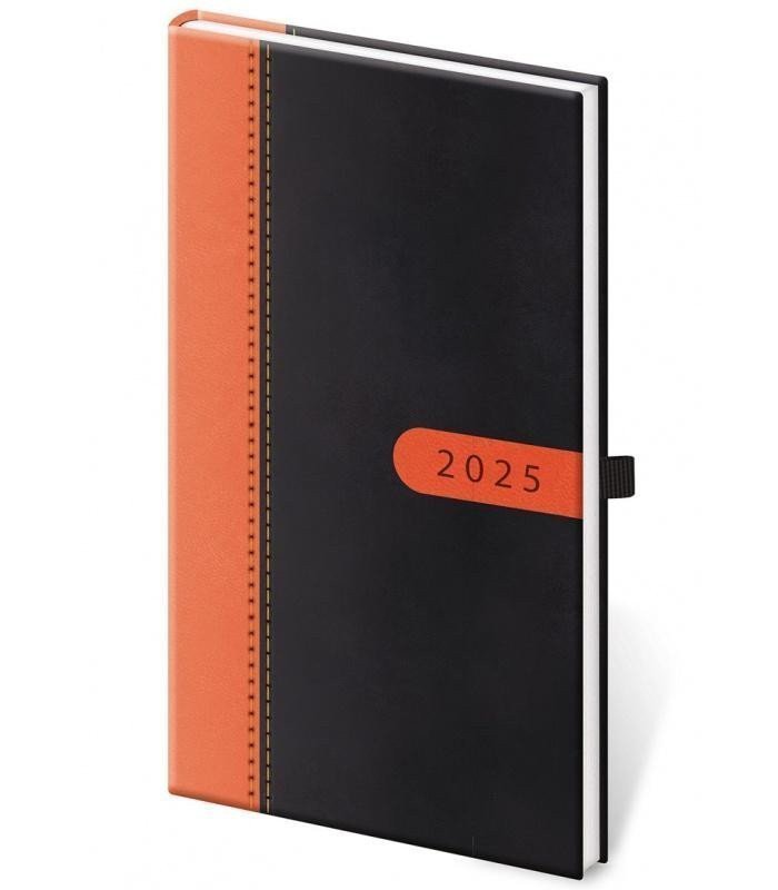 Diář 2025 Bora týdenní kapesní černooranžová
