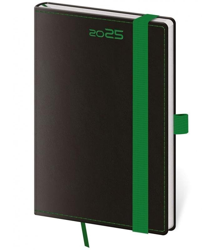 Diář 2025 Black Green týdenní kapesní s poutkem na propisku