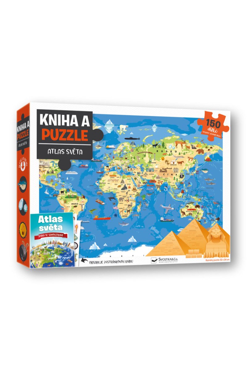 Kniha a puzzle Atlas světa