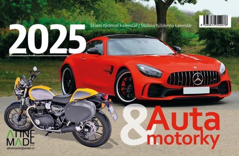Kalendář 2025 Auta a motorky stolní týdenní 225 x 150 mm