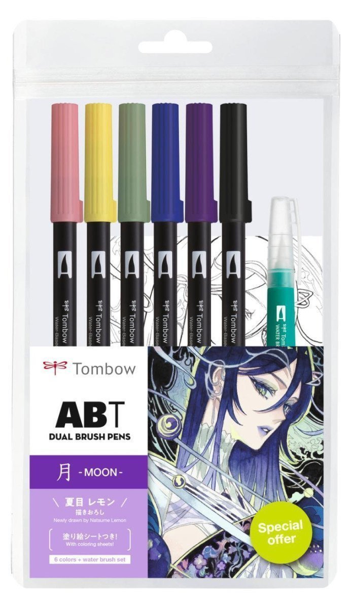 Tombow ABT sada oboustranných fixů Manga Moon 6 ks  vodní štětec