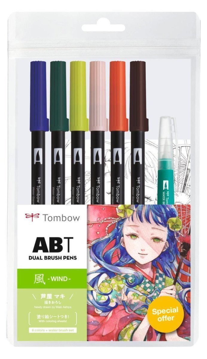 Tombow ABT sada oboustranných fixů Manga Wind 6 ks  vodní štětec