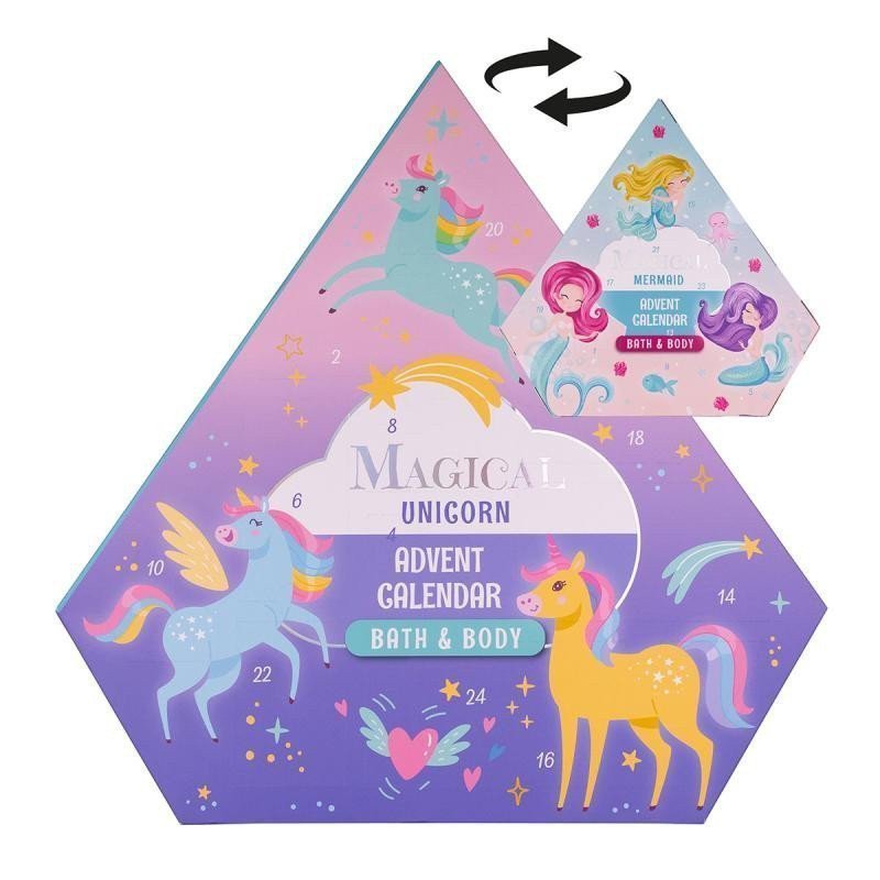 Adventní kalendář MAGICAL UNICORN  MERMAID v krabičce ve tvaru diamantu oboustranný
