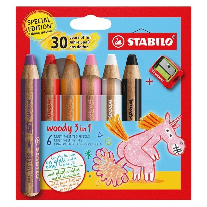 STABILO woody 3 in 1 - sada 6 ks s ořezávátkem