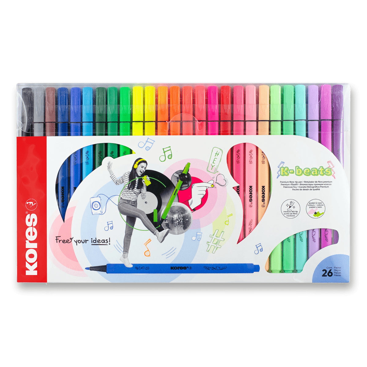 Fixy Kores K-Beats - střední hrot šíře M - 26 barev vč 8 pastelových a 4 neonových