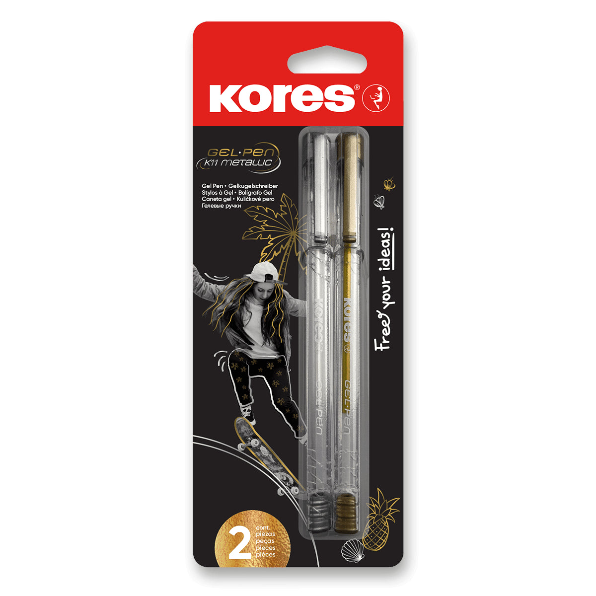 Kores kuličkové gelové pero K11 Pen Metallic šíře M-1 mm - zlatá a stříbrná