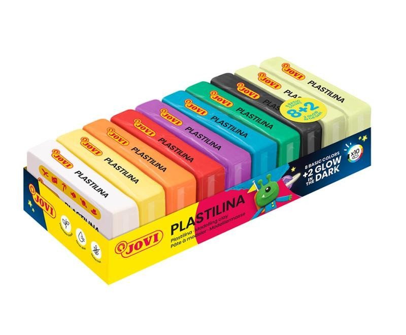 JOVI Glow plastelína 10x50g  8 základních barev  2 barvy svítící ve tmě
