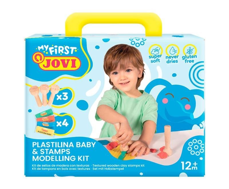 JOVI BABY plastelína 4x38g  3 dřevěná razítka