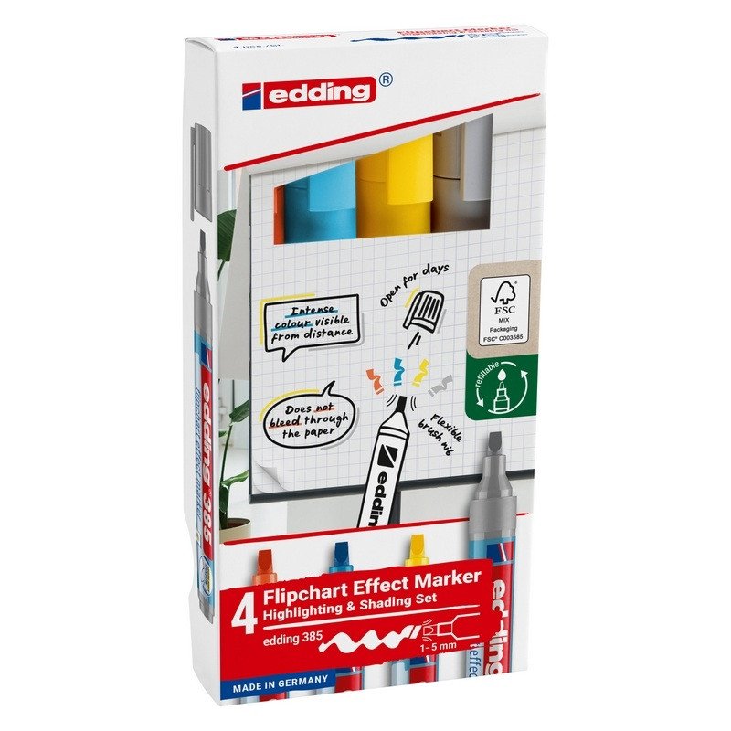 Stínovací zvýrazňovač na papír EDDING 385 - sada 4 barev