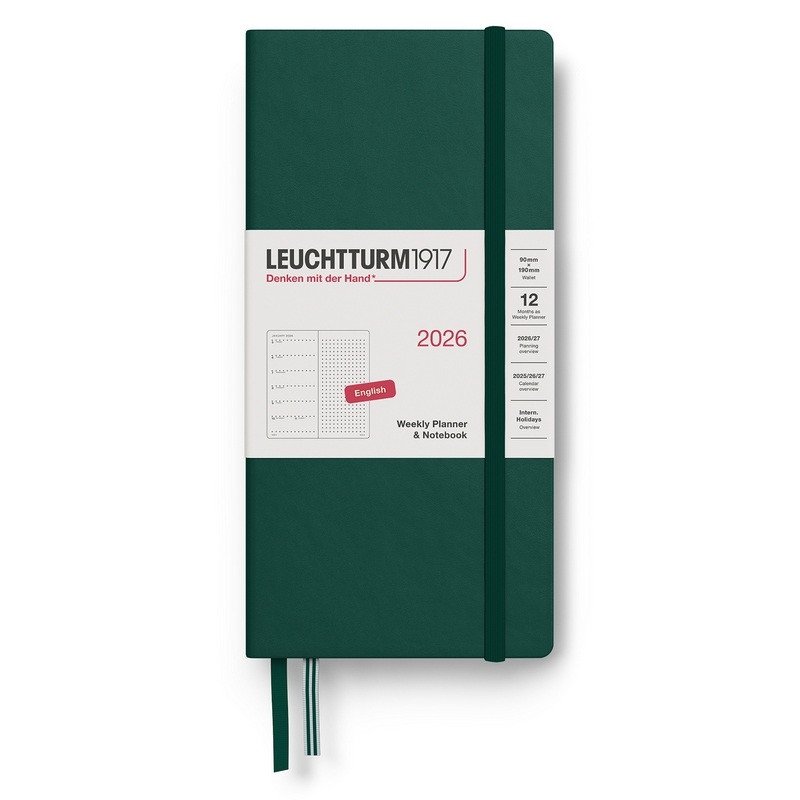 Weekly Planner  Notebook 2026 Wallet B6 x A6 Forest Green - tečkovaný
