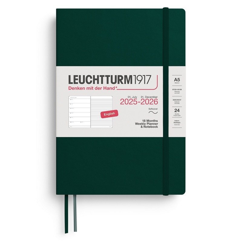 Weekly Planner  Notebook 2026 Medium A5 18 Months Forest Green