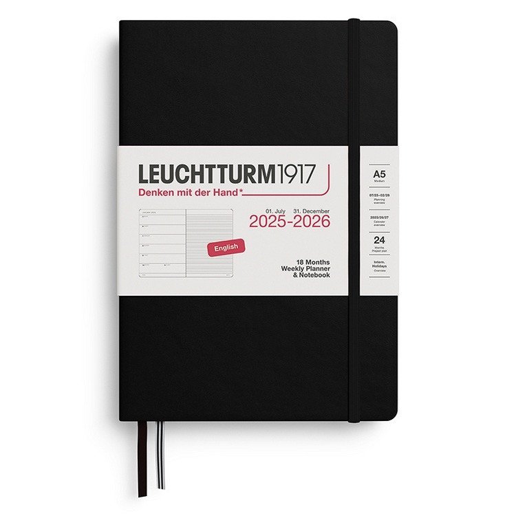 Weekly Planner  Notebook 2026 Medium A5 18 Months Black