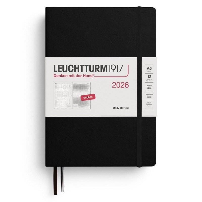 Daily Planner 2026 Medium A5 Black - tečkovaný