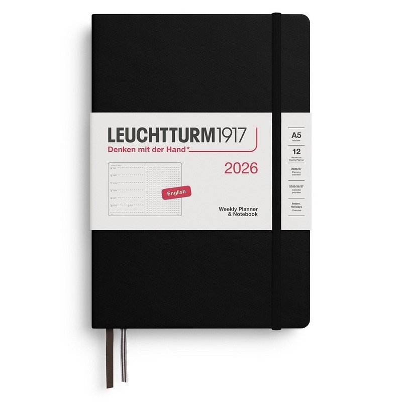 Weekly Planner  Notebook 2026 Medium A5 Black - tečkovaný