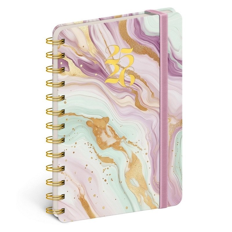 Diář 18měsíční spirálový 20252026 Petito - Růžový mramor 13 x 18 cm